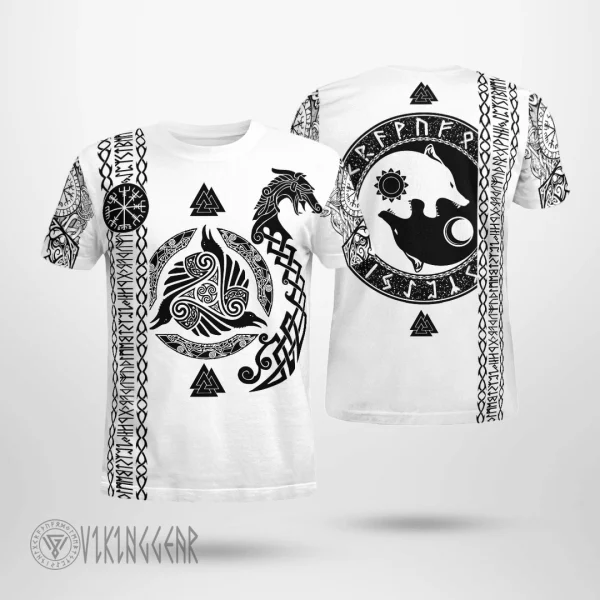 Viking Rune With Raven And Wolf Viking T-Shirt