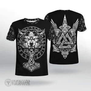 Wolf Hammer Raven Valknut Spear - Viking T-shirt