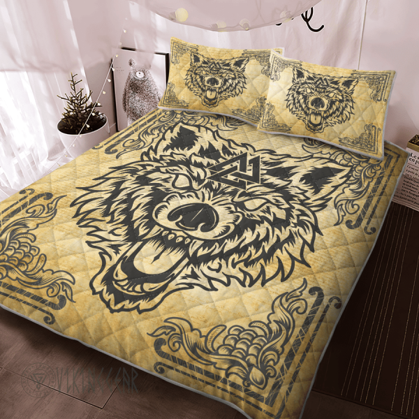 Wolf Valknut Vintage Viking Quilt Set