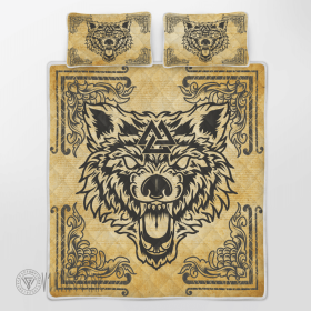Wolf Valknut Vintage Viking Quilt Set