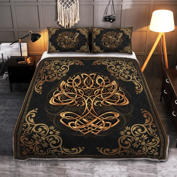 Yggdrasil Odin's ravens Huginn and Muninn Viking Quilt Set