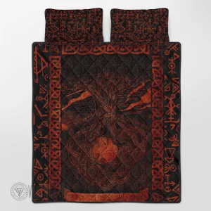 yggdrasil-red-design-viking-quilt-set