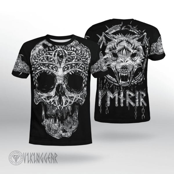 Yggdrasil With Skull Shape Viking T-shirt With Fenrir Printed On The Back