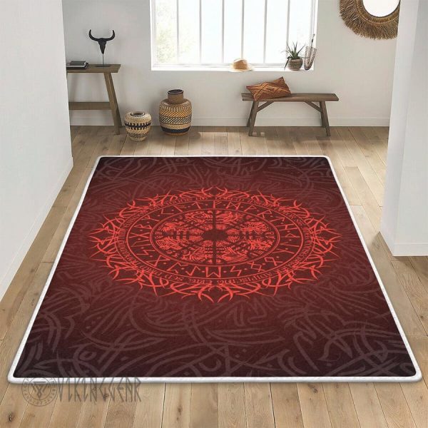 Aegishjalmur Helm Of Awe In Fire Viking Area Rug