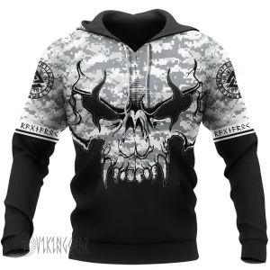 Angry Skull Camo Vintage Viking Hoodie