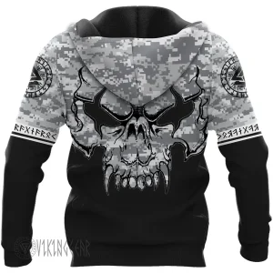 Angry Skull Camo Vintage Viking Hoodie