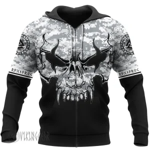 Angry Skull Camo Vintage Viking Hoodie