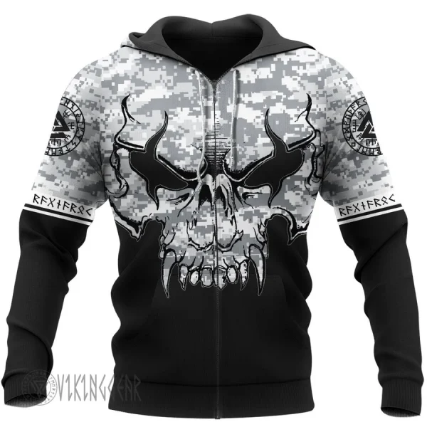 Angry Skull Camo Vintage Viking Hoodie