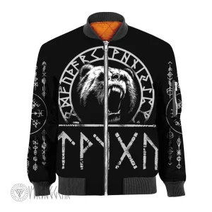 Bear And Raven Symbol Viking Bomber Jacket