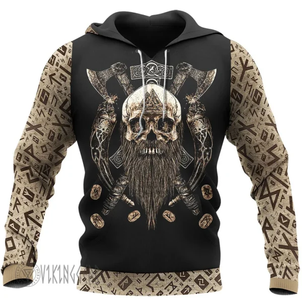 Beard Skull Valhalla Viking Hoodie With Vintage Style