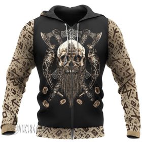 Beard Skull Valhalla Viking Hoodie With Vintage Style