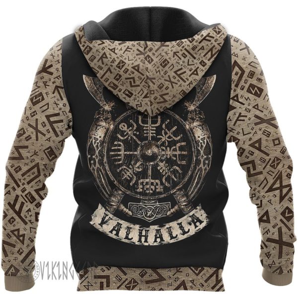 Beard Skull Valhalla Viking Hoodie With Vintage Style