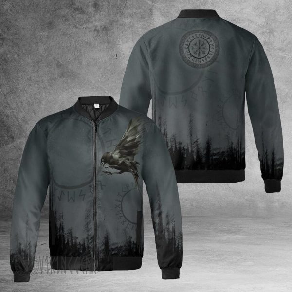 Black Raven of Odin Flying Painting Viking Bomber Jacket