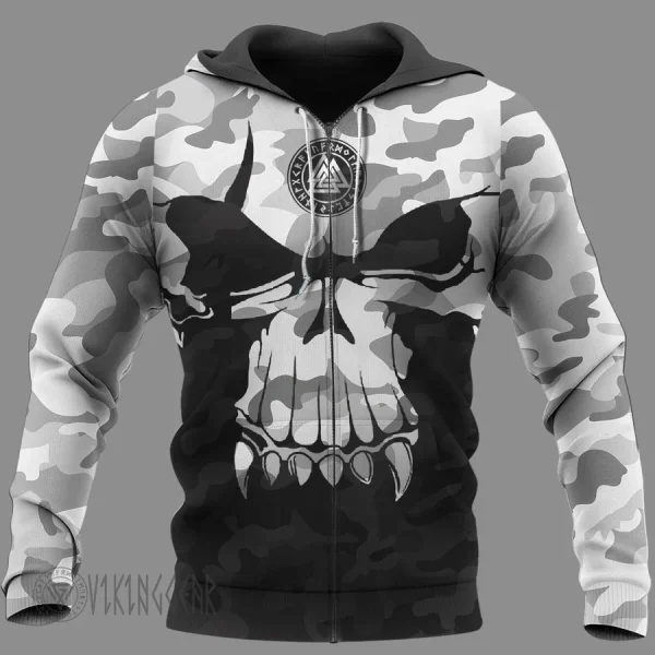 Camo Skull Valknut Viking Hoodie