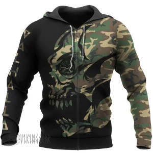 Camo Skull Vegvisir Viking Hoodie