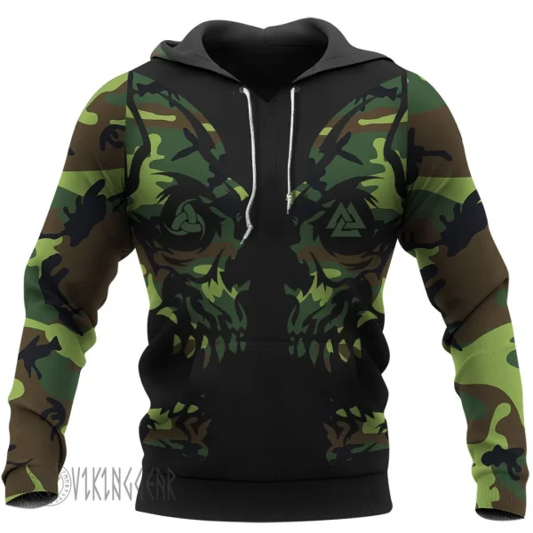 Camo Valknut Skull Art Viking Hoodie