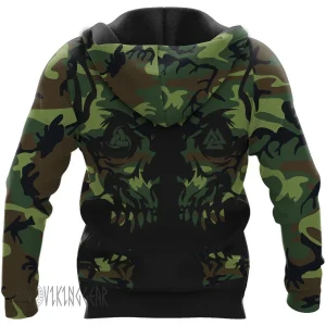 Camo Valknut Skull Art Viking Hoodie