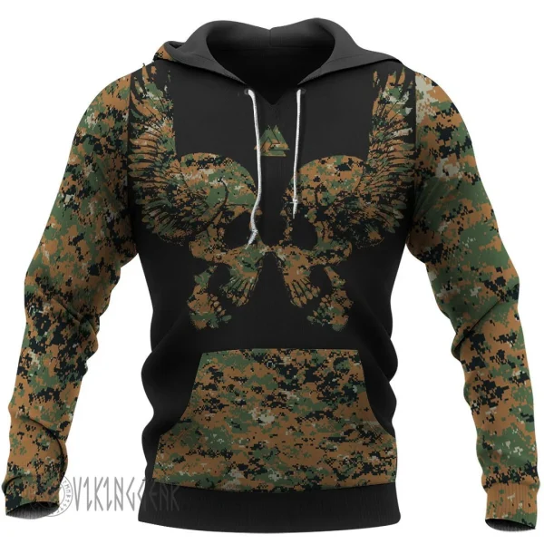 Camouflage Skull Hammer Wolf Viking Hoodie