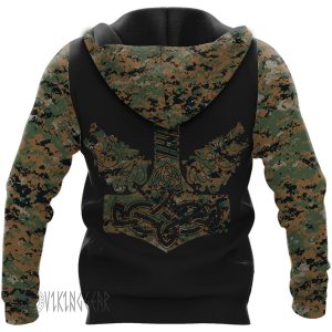 Camouflage Skull Hammer Wolf Viking Hoodie