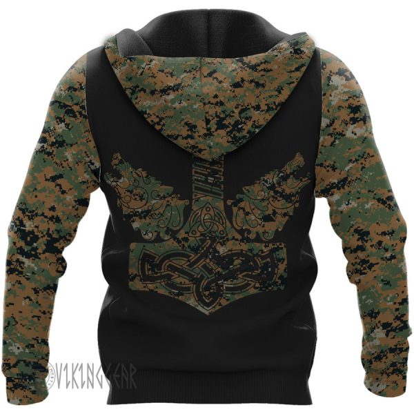 Camouflage Skull Hammer Wolf Viking Hoodie