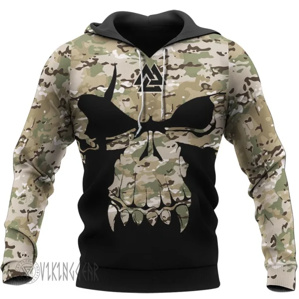 Camouflage Valknut Skull Viking Hoodie For Warrior