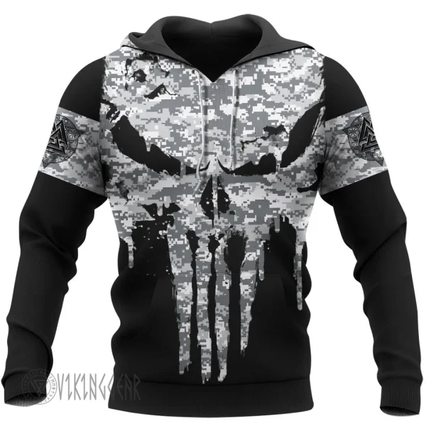 Dripping Skull Camo Viking Hoodie Distressed Style