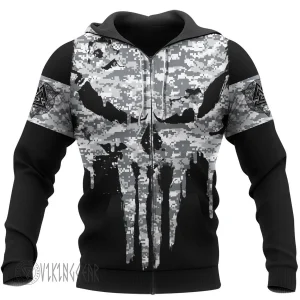 Dripping Skull Camo Viking Hoodie Distressed Style