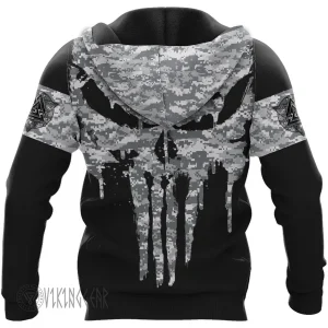 Dripping Skull Camo Viking Hoodie Distressed Style