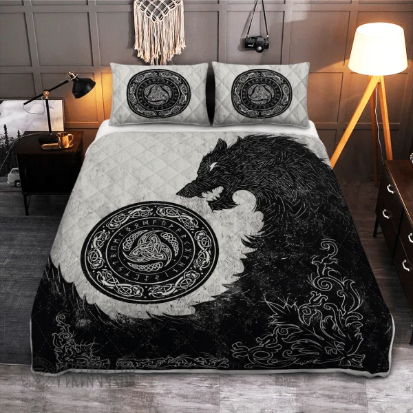 Fenrir And Horns of Odin Viking Quilt Set