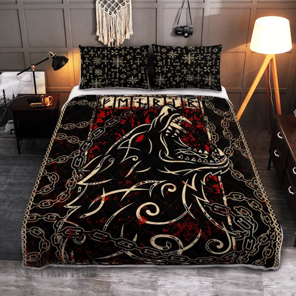 Fenrir Blood With Chain Viking Quilt Set