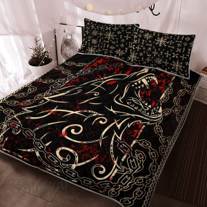 Fenrir Blood With Chain Viking Quilt Set