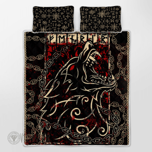 Fenrir Blood With Chain Viking Quilt Set