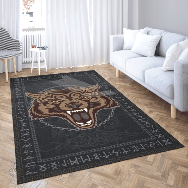 Fenrir Bound by Chains and Sealed by Runic Viking Area Rug