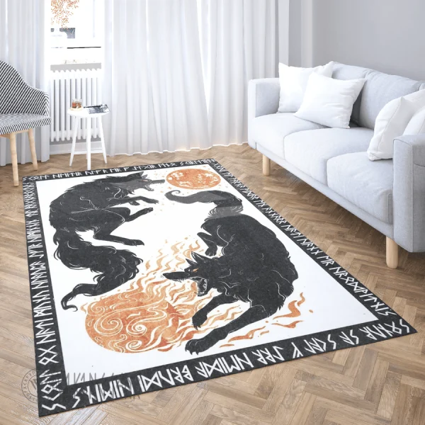 Fenrir Skoll and Hati Rune Viking Area Rug Painting Art