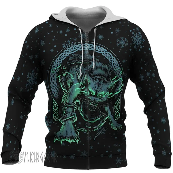 Fenrir Vegvisir Viking Hoodie With Snowflakes