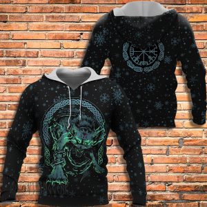 Fenrir Vegvisir Viking Hoodie With Snowflakes