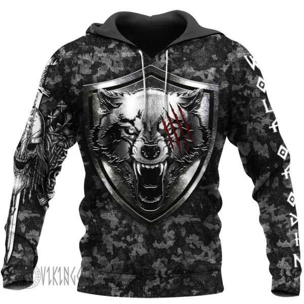 Fenrir Wolf And Hammer Viking Hoodie Strong Camouflage