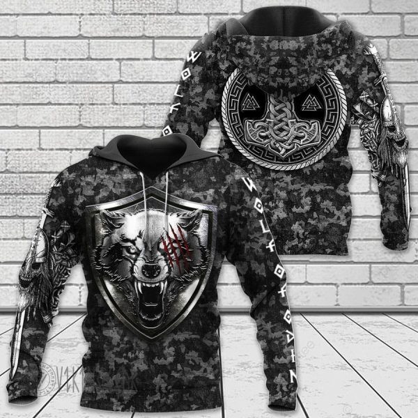 Fenrir Wolf And Hammer Viking Hoodie Strong Camouflage 4