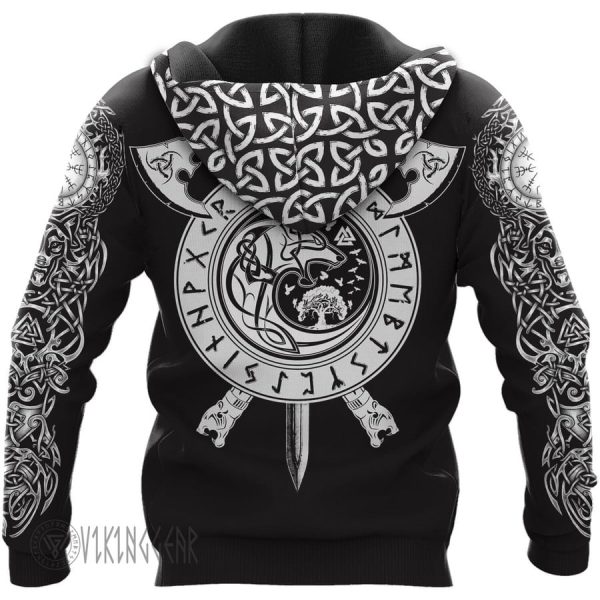 Fenrir Wolf Axe And Sword Viking Hoodie