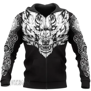 Fenrir Wolf Axe And Sword Viking Hoodie