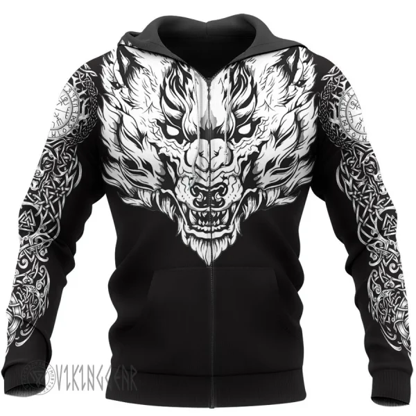 Fenrir Wolf Axe And Sword Viking Hoodie