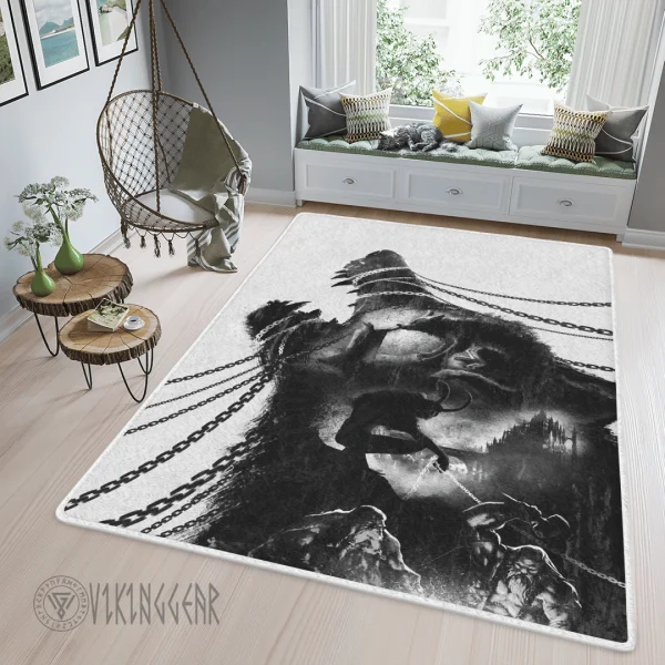 Fenrir Wolf Black Art Viking Area Rug