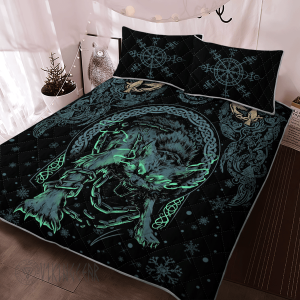 Fenrir Wolf In The Snow Viking Quilt Set