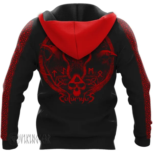 Fenrir Wolf Red Design - Strength and Assertiveness Viking Hoodie