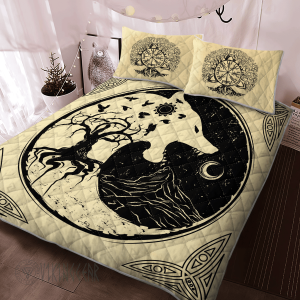 Fenrir Wolf Tree Of Life Viking Quilt Set