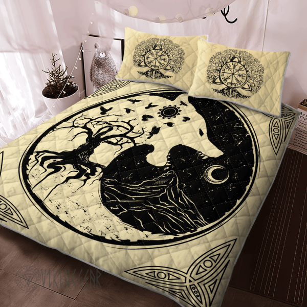 Fenrir Wolf Tree Of Life Viking Quilt Set