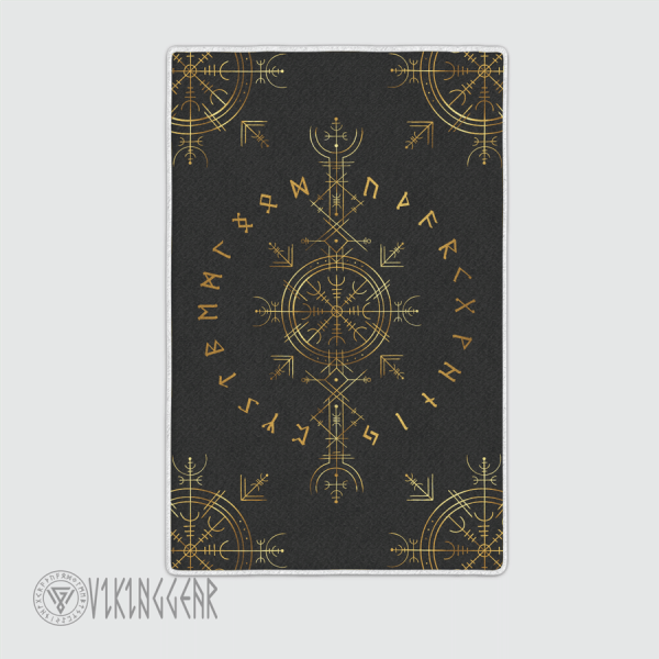 Gold Helm Of Awe And Rune Viking Area Rug