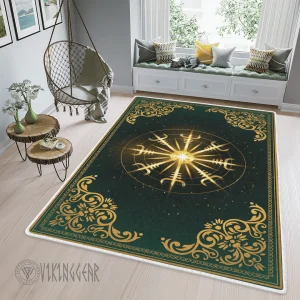 Gold Helm Of Awe Symbol Viking Area Rug