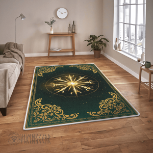 Gold Helm Of Awe Symbol Viking Area Rug