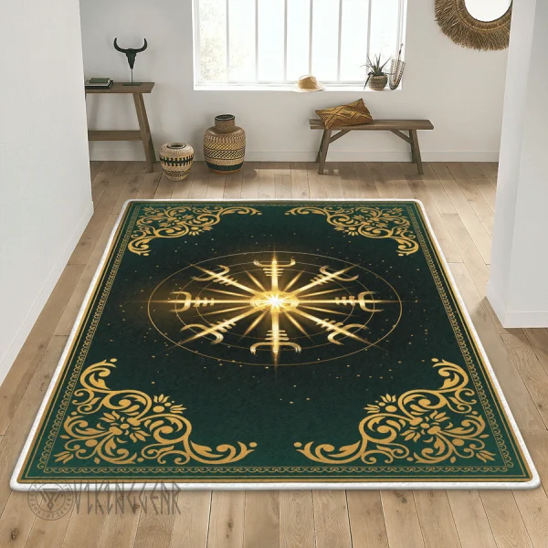 Gold Helm Of Awe Symbol Viking Area Rug